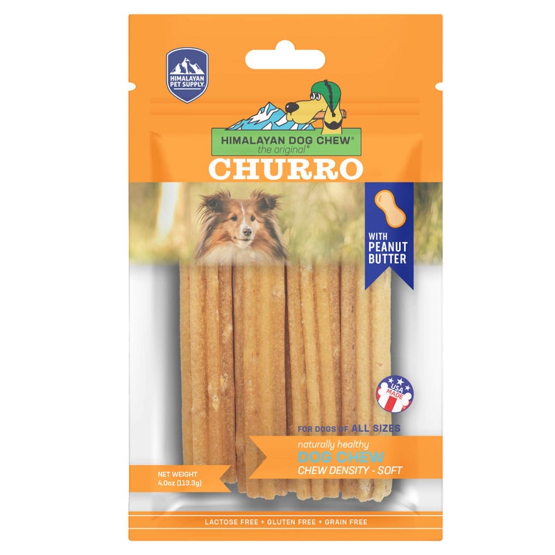 Himalayan Dog Chew مضغ هيمالايا للكلاب تشورو من جبن الياك، 100% طبيعي، يدوم طويلاً، خالي من الغلوتين، مكافآت صحية وآمنة للكلاب، خالية من اللاكتوز والحبوب، غنية بالبروتين، بنكهة زبدة الفول السوداني الحقيقية، 4 تشوروس لكل كيس - Image 1